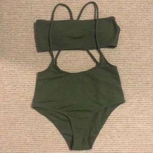 Super cute & fun olive green high wasted swimsuit!